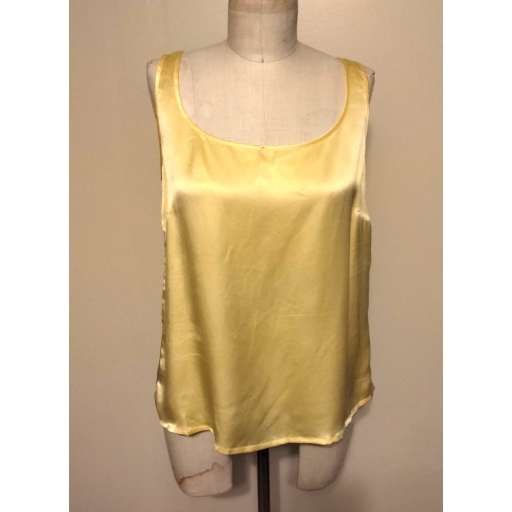 Escada Vintage 90's Yellow 100% Silk Sleeveless Tank Top Blouse Shirt 42 (12)  L